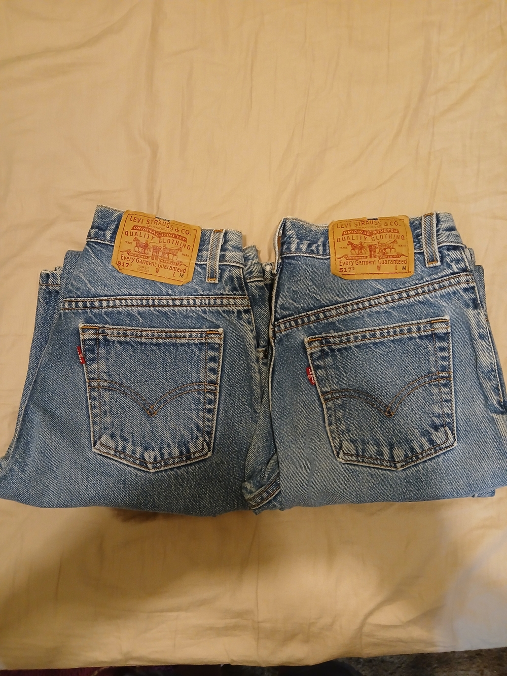 Levi's 517 Slim Fit Boot Cut Jeans - Blue with Orange Stitching Vintage